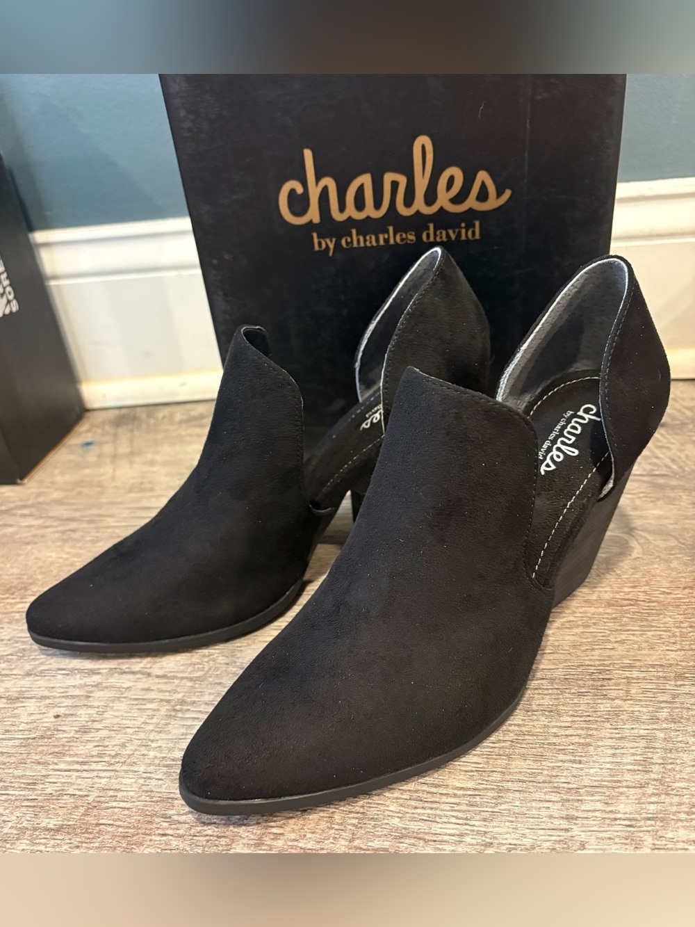 Charles David Black Suede Mule Heels